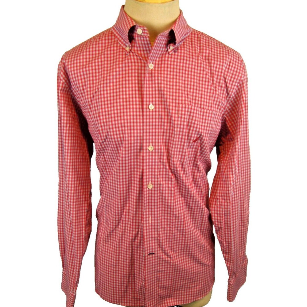 Mens Nautica Red Plaid LS 100% Cotton Casual Shirt sz 17x34/35